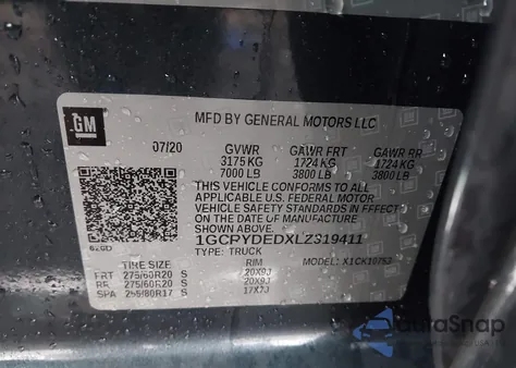 2020 Chevrolet Silverado 1500 4Wd Standard Bed Lt z USA, uszkodzony, nr VIN 1GCRYDEDXLZ319411